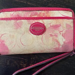 Coach Pink Floral Canvas Wristlet with Bright Trim
